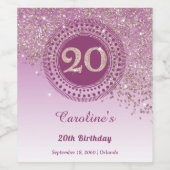 Stylish Falling Rose Gold Glitter 20th Birthday ワインラベル (シングルラベル)