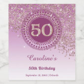 Stylish Falling Rose Gold Glitter 50th Birthday ワインラベル (シングルラベル)