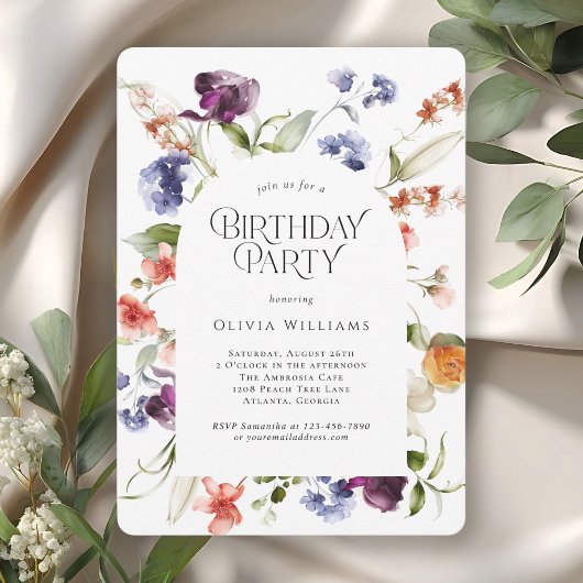 Stylish Fantasy Floral Birthday Party 招待状
