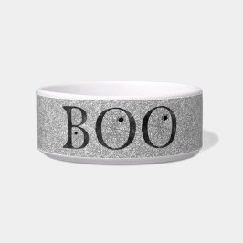 Stylish Faux Silver Glitter Boo Halloween Dog ボウル