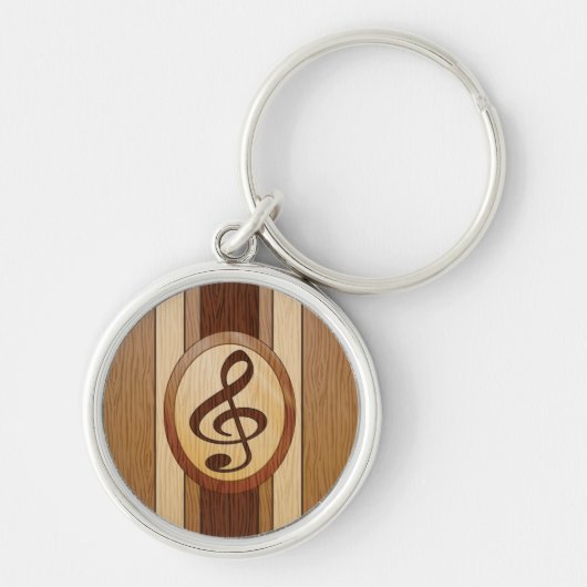 Stylish Faux Wood Treble Clef Inlay キーホルダー (正面)
