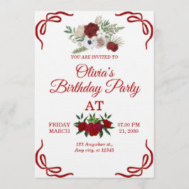 Stylish Floral Birthday Invitation Card 招待状
