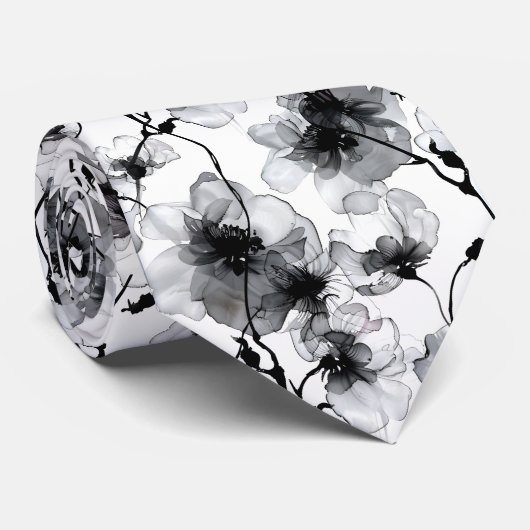 Stylish Floral Black White Modern Pattern ネクタイ (ロール)