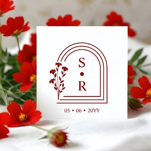 Stylish Floral Botanical Arch Wedding Initials ラバースタンプ