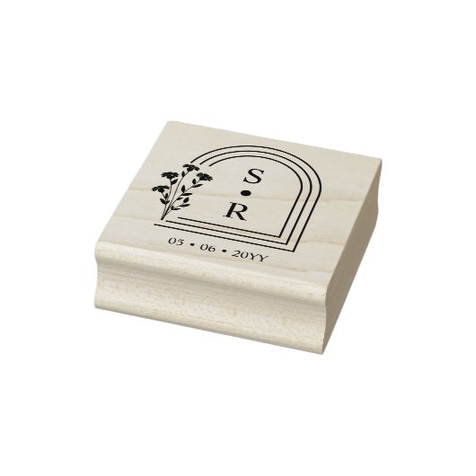 Stylish Floral Botanical Arch Wedding Initials ラバースタンプ (スタンプ)