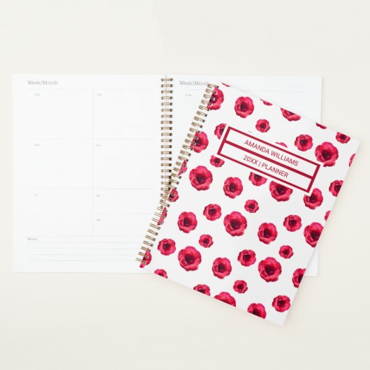 Stylish Floral Cream Red Roses Pattern Name 2026 プランナー手帳 (ディスプレー)