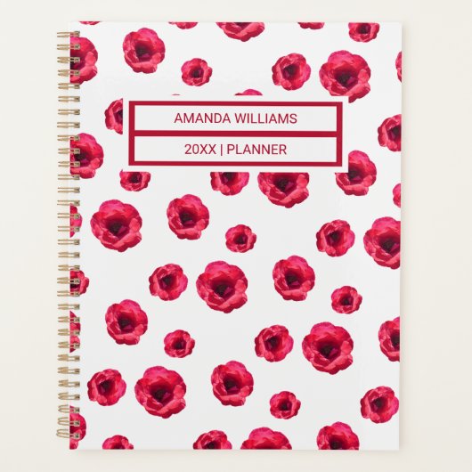 Stylish Floral Cream Red Roses Pattern Name 2026 プランナー手帳 (正面)