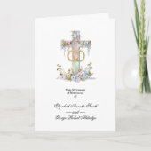 Stylish Floral Cross Wedding Rings Christian 招待状 (正面)