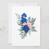 Stylish Floral Elegant Cobalt Blue Pink Wedding 招待状 (裏面)
