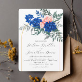 Stylish Floral Elegant Cobalt Blue Pink Wedding 招待状