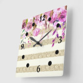 Stylish Floral Gold Striped スクエア壁時計 (傾斜)