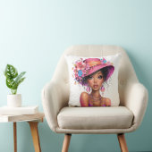 Stylish Floral Hat Woman Vibrant Portrait Art クッション (椅子)