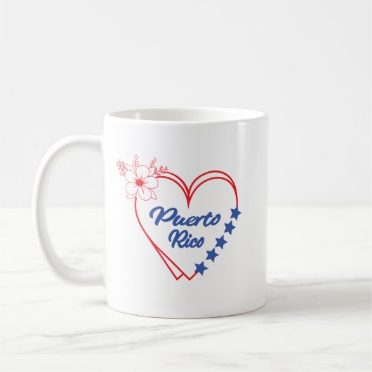 Stylish Floral Puerto Rico Heart Illustration コーヒーマグカップ (左)