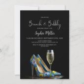 Stylish Floral Stiletto Shoes Brunch and Bubbly 招待状 (正面)