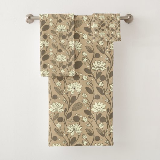 Stylish Flower Pattern on Lucky Beige バスタオルセット (インサイチュ)