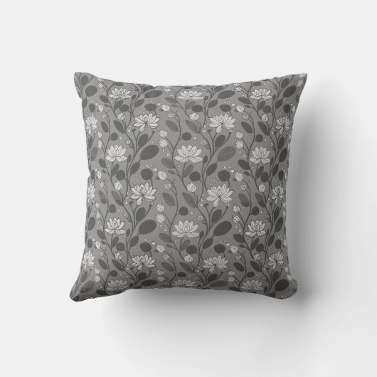 Stylish Flower Pattern on Silver Gray クッション (裏面)