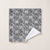 Stylish Flower Pattern on Silver Gray バスタオルセット (ウォッシュタオル)