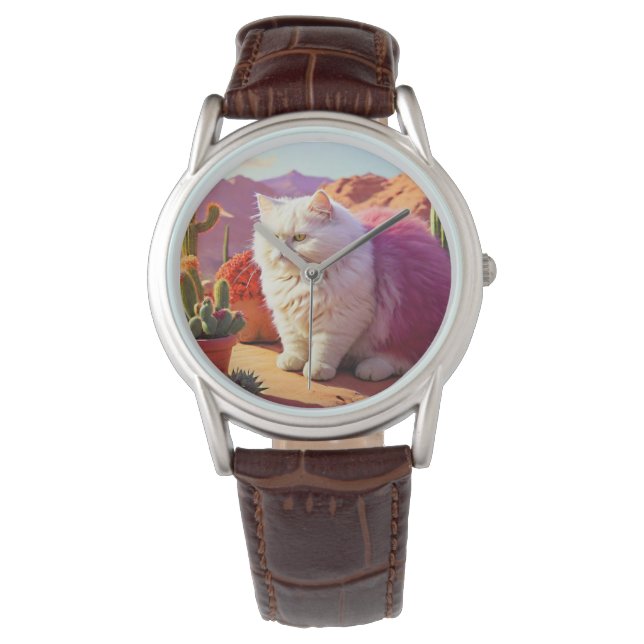 Stylish fluffy cat watch for cat lovers. 腕時計 (正面)