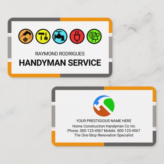 Stylish Frame Colorful Handyman Tools 名刺 (正面/裏面)