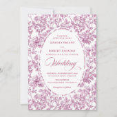 Stylish Fuchsia Rose Gold Toile Floral Wedding  招待状 (正面)