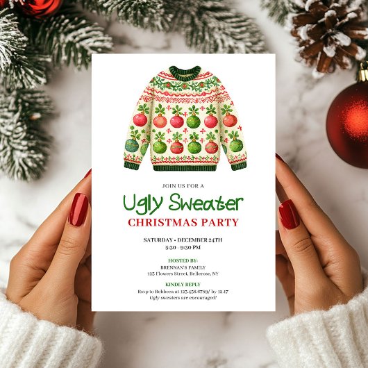 Stylish Funny Ugly Sweater Holiday Invitation 招待状