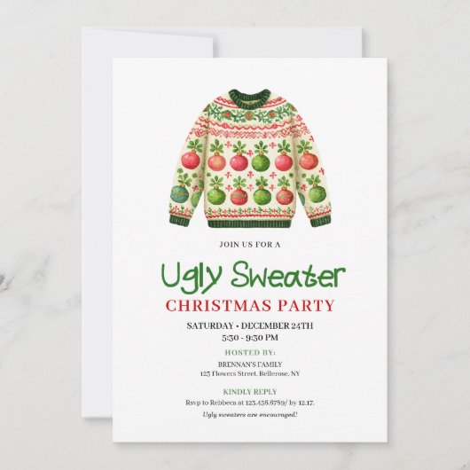 Stylish Funny Ugly Sweater Holiday Invitation 招待状 (正面)