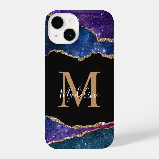 Stylish Galaxy Gold Agate Geode Monogram iPhoneケース (裏面)