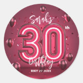 Stylish Glam Neon Fuchsia Pink 30th Birthday ラウンドシール (正面)