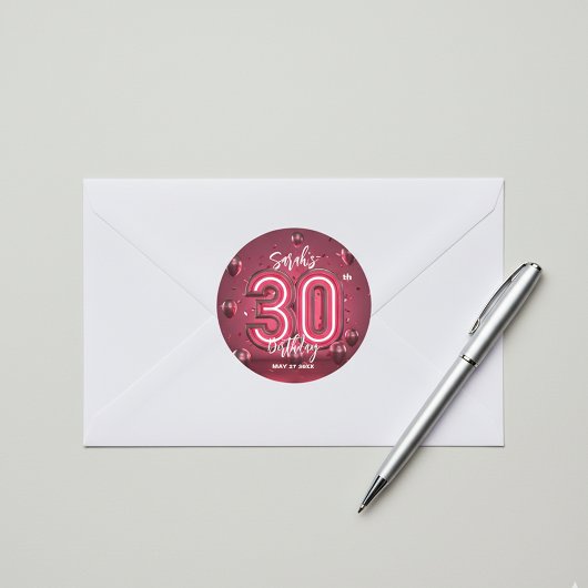 Stylish Glam Neon Fuchsia Pink 30th Birthday ラウンドシール