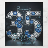 Stylish Glam Sapphire Diamond 35th Birthday ワインラベル (シングルラベル)
