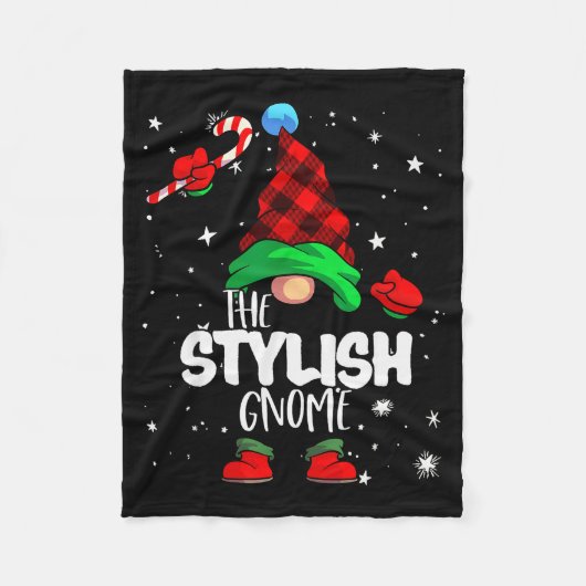 Stylish Gnome Red Buffalo Plaid Matching Family Ch フリースブランケット (正面)
