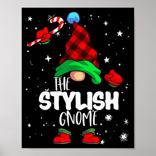 Stylish Gnome Red Buffalo Plaid Matching Family Ch ポスター (正面)