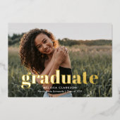 Stylish Gold Bold Typography 3 Photo Graduation 箔招待状 (正面)