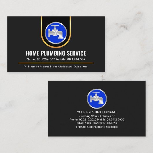 Stylish Gold Curved Border Blue Faucet 名刺 (正面/裏面)