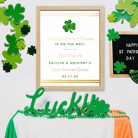 Stylish Gold Foil St. Patrick's Day Baby Shower 箔ポスター