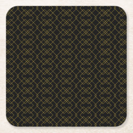 Stylish Gold Geometric Box Design Black スクエアペーパーコースター