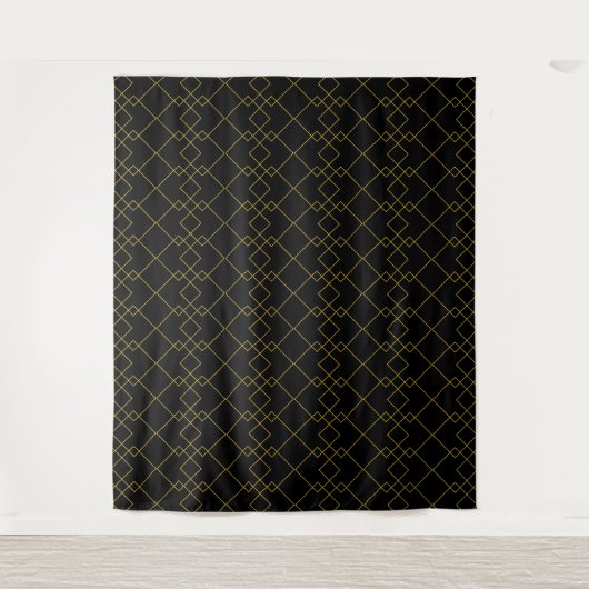 Stylish Gold Geometric Box Design Black タペストリー (正面)