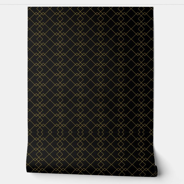 Stylish Gold Geometric Box Design Black 壁紙 (ほどく)