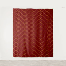 Stylish Gold Geometric Box Design Deep Red タペストリー