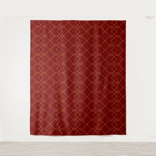 Stylish Gold Geometric Box Design Deep Red タペストリー (正面)