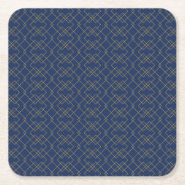 Stylish Gold Geometric Box Design Navy スクエアペーパーコースター