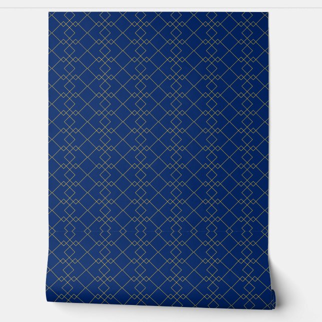Stylish Gold Geometric Box Design Navy 壁紙 (ほどく)