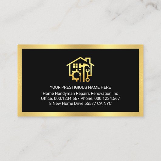 Stylish Gold Handyman Tools Gold Frame 名刺 (裏面)