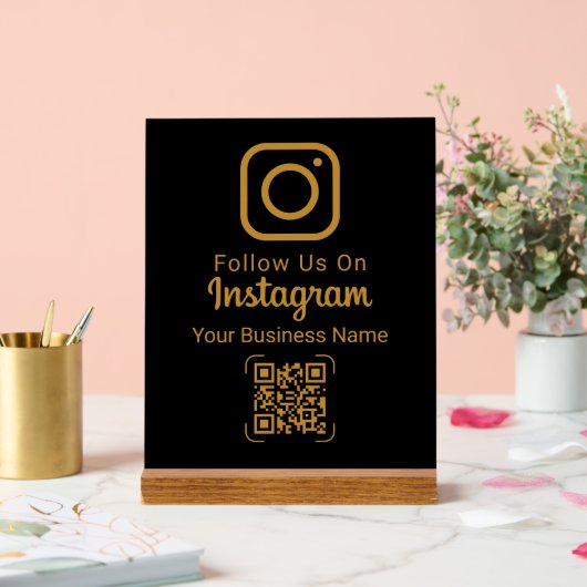 Stylish Gold Instagram Business Name QR Code アクリルサイン (ウェディング)