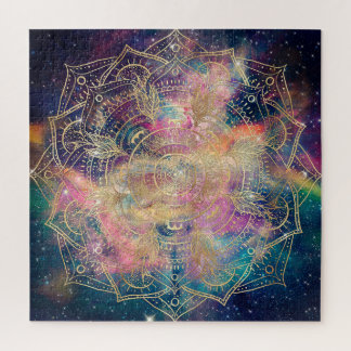 Stylish Gold mandala watercolor & Nebula Colorful ジグソーパズル