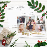 Stylish Gold Merry Christmas 5 Photo Collage シーズンポストカード<br><div class="desc">These fun and modern holiday photo postcards are perfect for sending out to family and friends this Christmas. The design features a gold typography "Merry Christmas" with a 5 photo collage that is easy to change to make it personal to you and your family.</div>