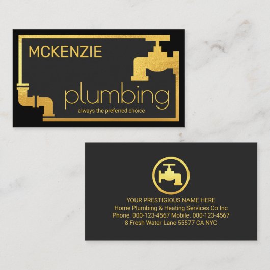 Stylish Gold Pipe Faucet Border Frame 名刺 (正面/裏面)