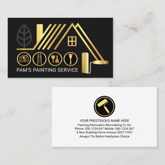 Stylish Gold Rooftop Building Paint Brush 名刺 (正面/裏面)