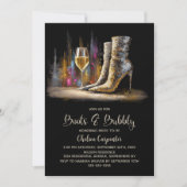 Stylish Gold Sequin Boots and Bubbly Bridal Shower 招待状 (正面)