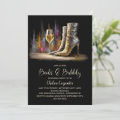 Stylish Gold Sequin Boots and Bubbly Bridal Shower 招待状 (スタンド正面)